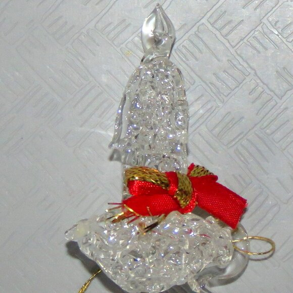 Vtg Clear Spun Glass Crystal Chamberstick w/Candle & Flame Hanging XMAS Ornament - Picture 12 of 13